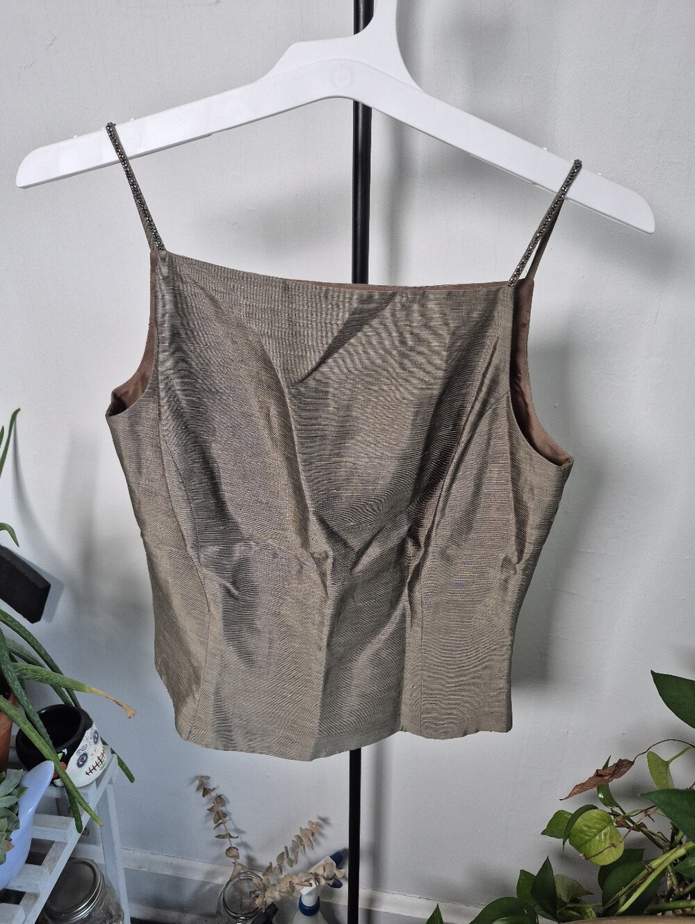 Vintage Ann Taylor Metallic Taupe Square-Neck Camisole